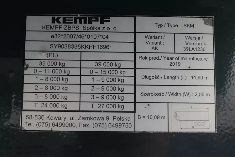 KEMPF WYWROTKA 60 M3 / ALUMINIOWA / KLAPO-DRZWI / OŚ PODNOSZONA / 2019 R zdjęcie 23