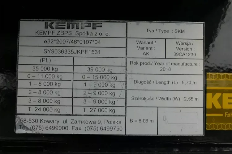 KEMPF WYWROTKA 40 m3 / WAGA : 5300 KG / 2018 ROK / zdjęcie 20