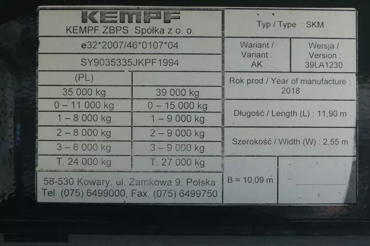 KEMPF WYWROTKA 60m3 / 2018 ROK / KLAPO DRZWI / OŚ PODNOSZONA zdjęcie 19