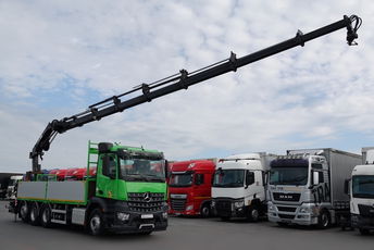 Mercedes -BENZ AROCS 3240 / 8X4 / PLATFORMA 6,9 m + HDS HIAB 244 - wysów : 18,8 m/ TRIDEM / OŚ PODNOSZONA SKRĘTNA / EURO 6 / STEROWANIE RADIOWE /