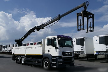 MAN TGS 26.400 / 6X2 / SKRZYNIOWY- 6.3 M / + HDS HIAB 166K wysów: 11 M / UAL / SIODEŁKO / CHYWYTAK DO PALET /OŚ PODNOSZONA