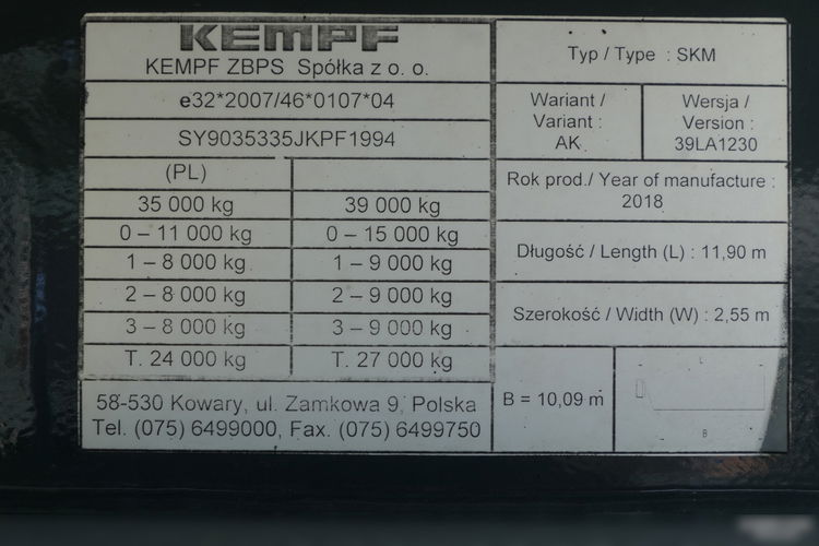 KEMPF WYWROTKA 60m3 / 2018 ROK / KLAPO DRZWI / OŚ PODNOSZONA  zdjęcie 21