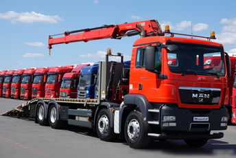 MAN MAN TGS 35.360 / 8x2 / LAWETA + HDS HIAB 166 / OŚ PODNOSZONA / 4 OSIOWY / NAJAZDY HYDRAULICZNE / WCIĄGARKA