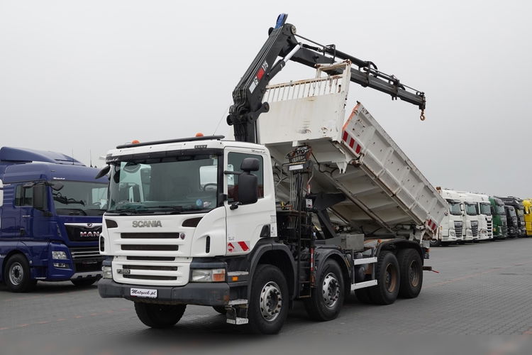 Scania P 380 / 8x4 / WYWROTKA 3 STRONNA + HDS HIAB 175-3x wysów 10m / 2x HYDROBURTA / 2x BORDMATIC / SPROWADZONA  zdjęcie 1