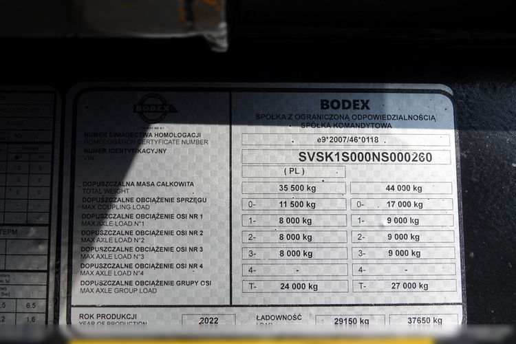 BODEX / WYWROTKA 47 m3 / TYŁ KLAPA / OSIE SAF / 2022 ROK / ALUFELGI / OŚ PODNOSZONA  zdjęcie 22