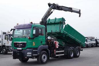 MAN TGS 26.400 / 6X4 / WYWROTKA + HDS PALFINGER PK 16502 / HYDROBURTA /BORDMATIC / SPROWADZONY