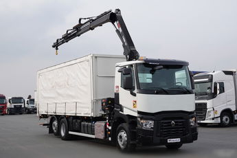 Renault C 380 / 6x2 / SKRZYNIOWY / HDS HIAB 138 B-3 WYSÓW 10, 5 M / ROTATOR / STEROWANIE RADIOWE / + WINDA ZAŁADOWCZA / ZABUDOWA FIRANKA ZSUWANA / EURO 6