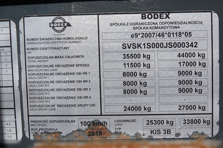 BODEX / WYWROTKA 65 M3 / STALOWA / DO ZŁOMU / OŚ PODNOSZONA / DRZWI BOCZNE / 2018 ROK zdjęcie 24