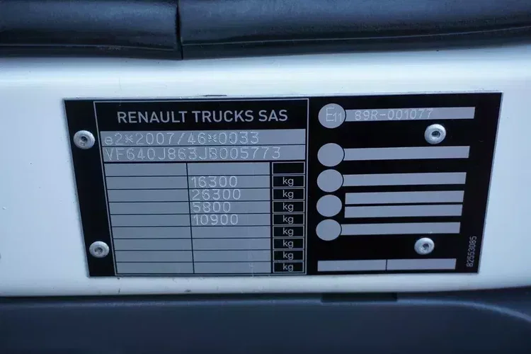 Renault D 16 / 280 KM / ACC / E 6 / FIRANKA + WINDA / ŁAD. 8765 KG / 17 PALET zdjęcie 11