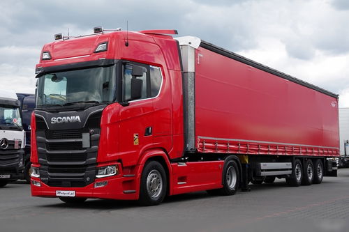 Scania S 530 / V8 / RETARDER / NAVI / ZESTAW / FIRANKA / MULDA DO STALI 9 M / DACH PODNOSZONY DO JAZDY 3 poziomy / COILMULDA / 2021 ROK / STANDARD / OŚ PODNOSZONA 