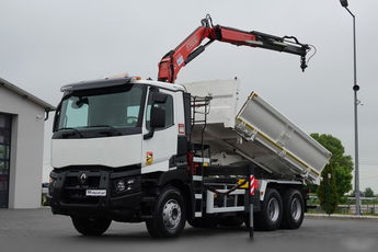 Renault C 380 / 6x4 / WYWROTKA 3 STRONNA  + HDS FASSI F135 / HYDROBURTA / EURO 6 / STEROWANIE RADIOWE / ROTATOR / BORDMATIC