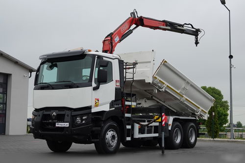 Renault C 380 / 6x4 / WYWROTKA 3 STRONNA  + HDS FASSI F135 / HYDROBURTA / EURO 6 / STEROWANIE RADIOWE / ROTATOR / BORDMATIC