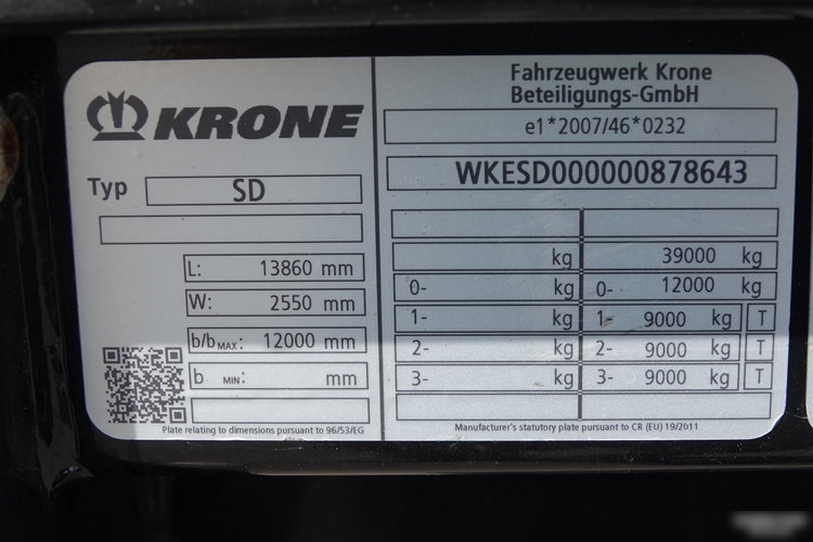 Krone / FIRANKA / STANDARD / OPONY 100% / DACH PODNOSZONY / OŚ PODNOSZONA / 2019 ROK zdjęcie 25