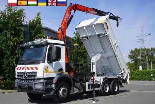 Mercedes Arocs 2636 / Fassi F155A.0.22 6t / 120 tys. km / Wywrotka 3-stronna / 2 x hydroburta
