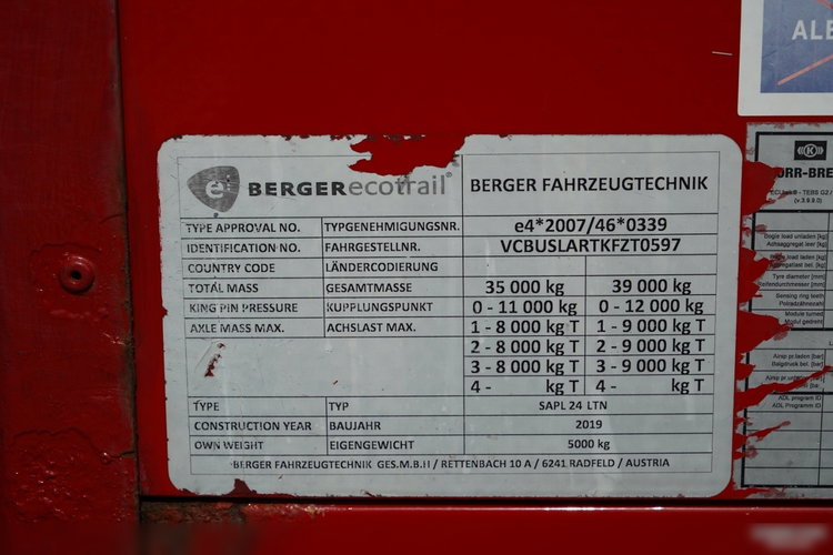 BERGER ECOTRAIL / FIRANKA / STANDARD / SUPER LEKKA 5 000 KG / SAF / 2019 R zdjęcie 21