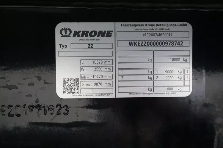 Krone TANDEM / FIRANKA / 19 PALET / DŁ. 7.75 M zdjęcie 11