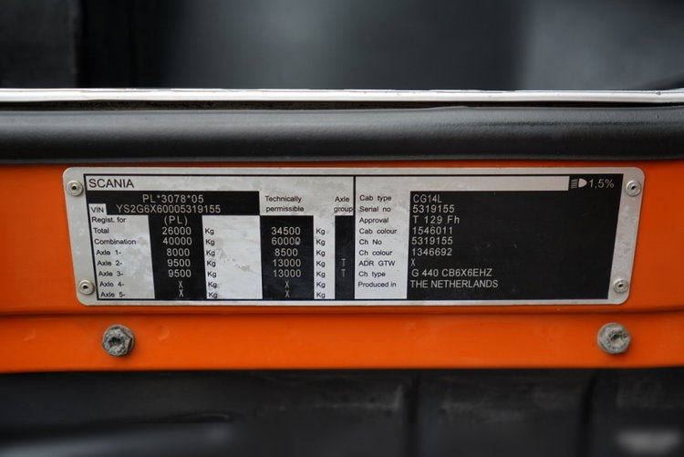 Scania G 440 / 6x6 / WYWROTKA TRZY-STRONNA / 2X HYDROBURTA / BOARDMATIC / OPONY 100% / MANUAL zdjęcie 50