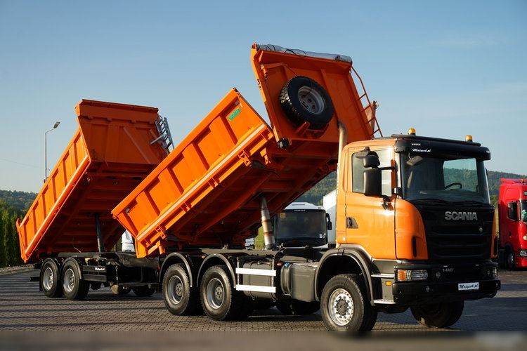 Scania G 440 / 6x6 / ZESTAW / WYWROTKA TRZY-STRONNA / 2X HYDROBURTA /PRZYCZEPA MEILLER / MANUAL zdjęcie 9