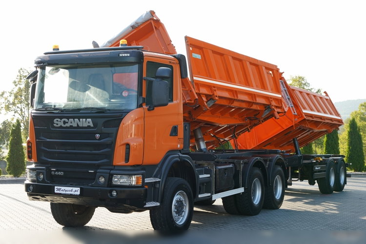 Scania G 440 / 6x6 / ZESTAW / WYWROTKA TRZY-STRONNA / 2X HYDROBURTA /PRZYCZEPA MEILLER / MANUAL zdjęcie 10