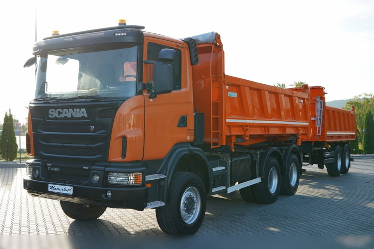 Scania G 440 / 6x6 / ZESTAW / WYWROTKA TRZY-STRONNA / 2X HYDROBURTA /PRZYCZEPA MEILLER / MANUAL zdjęcie 18