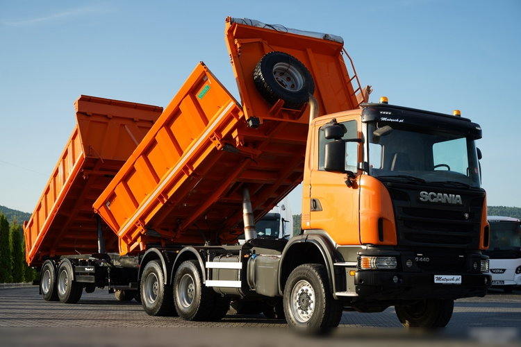 Scania G 440 / 6x6 / ZESTAW / WYWROTKA TRZY-STRONNA / 2X HYDROBURTA /PRZYCZEPA MEILLER / MANUAL zdjęcie 1