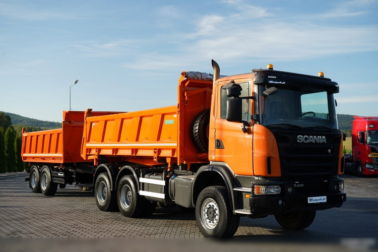 Scania G 440 / 6x6 / ZESTAW / WYWROTKA TRZY-STRONNA / 2X HYDROBURTA /PRZYCZEPA MEILLER / MANUAL zdjęcie 23