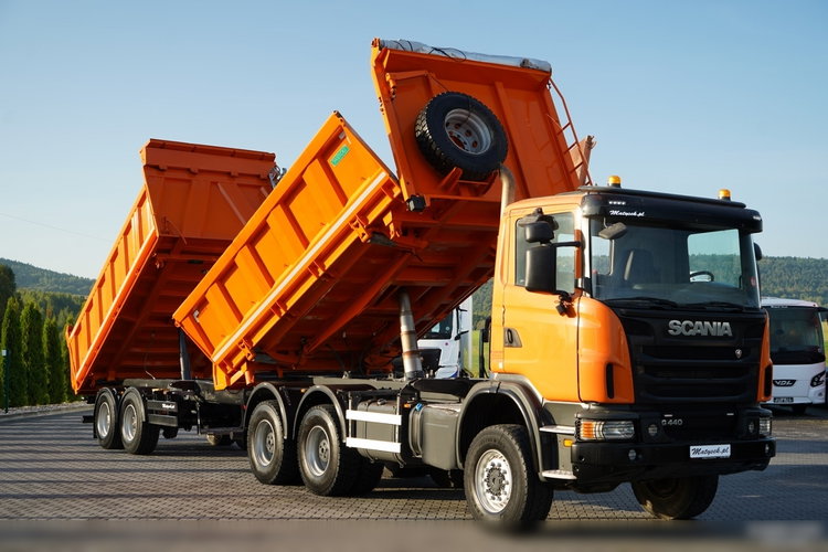 Scania G 440 / 6x6 / ZESTAW / WYWROTKA TRZY-STRONNA / 2X HYDROBURTA /PRZYCZEPA MEILLER / MANUAL zdjęcie 2