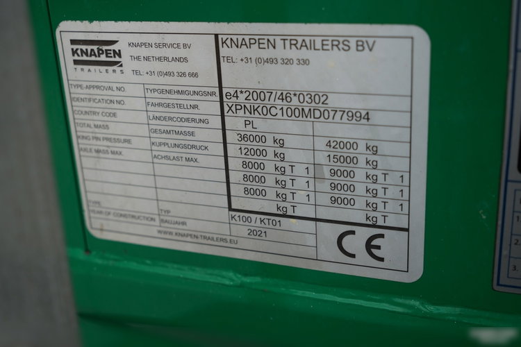 KNAPEN / RUCHOMA PODŁOGA / WALKING FLOOR 90 m3 / 2021 ROK / OŚ PODNOSZONA / OSIE SAF / ALUFELGI / zdjęcie 24