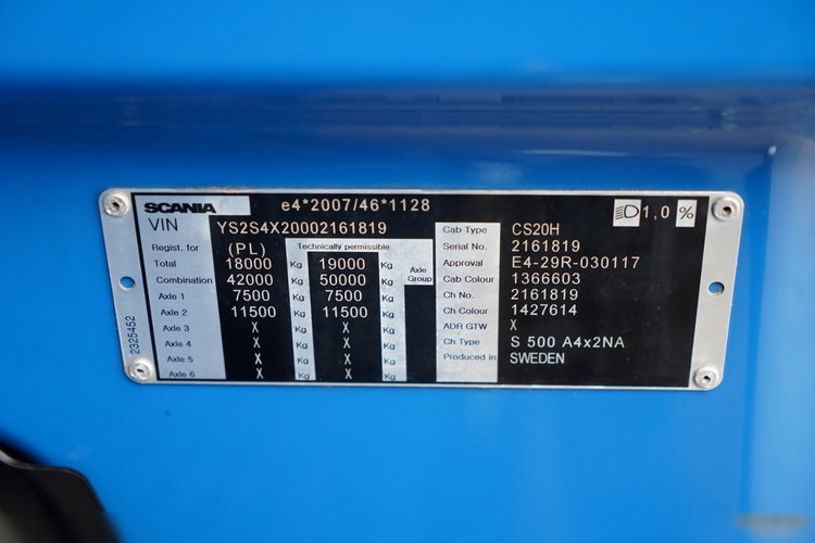 Scania S 500 / RETARDER / KLIMA POSTOJOWA / ALUFELGI zdjęcie 36