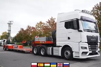 MAN TGX 28.510 6×2 / Naczepa niskopodwoziowa Kässbohrer LB2 TIEF-BETT / naczepa rozsuwana 16.5 m / DMC 65 t / osie skrętne
