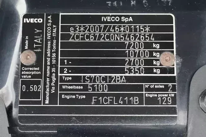 Iveco DAILY / 70C18 / E 6 / BURTO FIRANKA/ 15 PALET / ŁAD. 3504 KG zdjęcie 11