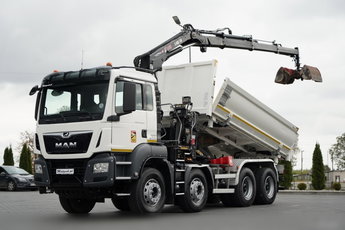 MAN TGS 35.420 / 8x4 / WYWROTKA 2 STRONNA / HYDROBURTA / BORDMATIC  + HDS HIAB 148 B-3 / Wysów 10 m / / CHWYTAK / EURO 6