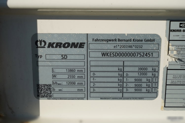 Krone / FIRANKA / STANDARD / KOSZ NA PALETY / OŚ PODNOSZONA / DACH PODNOSZONY / SAF zdjęcie 25