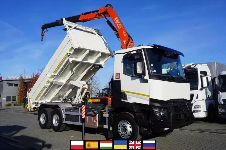 Renault C380 E6 6x4 / HDS Fassi F135 2700 MTH / Zasięg 8 m / 5.6 t udźwig / Wywrotka 3-stronna / Hydroburta zdjęcie 1