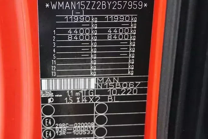 MAN TGL / 12.220 / E 5 / BURTOFIRANKA + WINDA / ŁAD. 5 855 KG / 17 PALET zdjęcie 11
