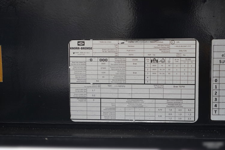 Wielton / FIRANKA / STANDARD / MULDA DO STALI - 9 M / OŚ PODNOSZONA / DACH PODNOSZONY / SAF /  zdjęcie 28