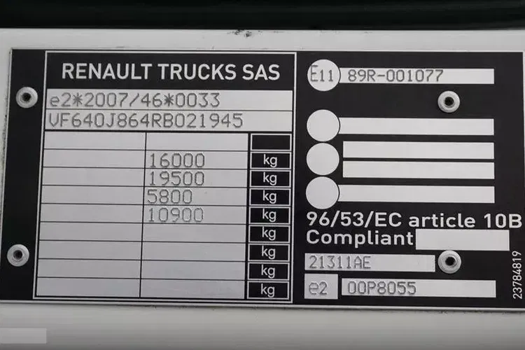 Renault D 16 / 250 / ACC / E 6 / FIRANKA + WINDA / ŁAD. 7 135 KG / 20 PALET zdjęcie 11