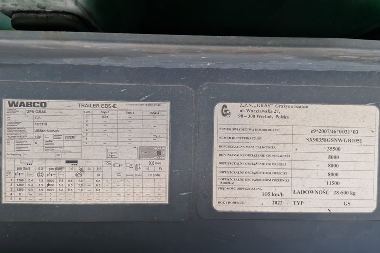 GRAS / WYWROTKA / 58 M3 / ALUMINIOWA / PODŁOGA 10 MM / OŚ PODNOSZONA / ALUFELGI zdjęcie 2