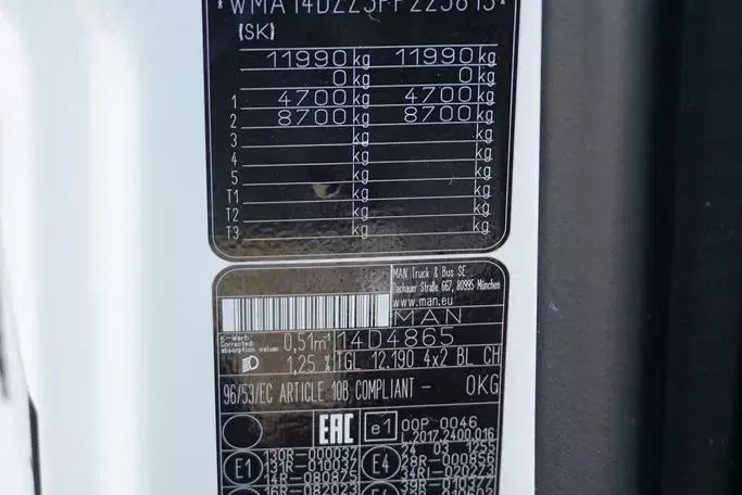 MAN TGL / 12.190 / E 6 / FIRANKA + WINDA / ŁAD. 6 525 KG / 16 PALET zdjęcie 11