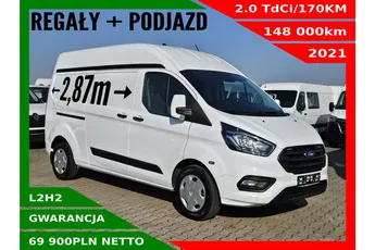 Ford transit-custom L2H2 69900zł NETTO Regały + podjazd 2.0TdCi/170KM
