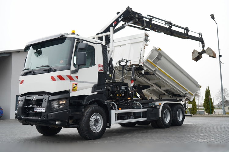 Renault C 430 / 6x4 / WYWROTKA 2 STRONNA / HYDROBURTA + HDS HIAB 211 EP-3 / EURO 6 / STEROWANIE RADIOWE / ROTATOR / ŁYŻKA zdjęcie 1
