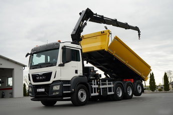 MAN TGS 32.400 / 8x4 / TRIDEM / WYWROTKA 2 STRONNA / HYDROBURTA / BORDMATIC + HDS HIAB 188 E-3D / ROTATOR  / PILOT / EURO 6
