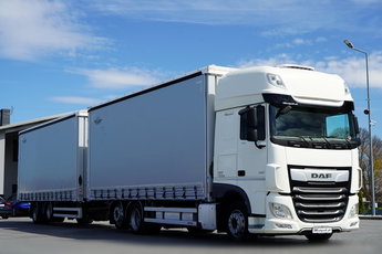 DAF XF 480 / ZESTAW TANDEM / SSC / MEGA / OŚ PODNOSZONA / KLIMA POSTOJOWA / ZAWIESIE DO WÓZKA / PRZYCZEPA WECON - 7.70 M / 