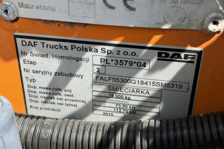 DAF LF 55.300 Śmieciarka Komunal Partner KP 16V Mały Przebieg Euro 6 Wywóz Śmieci DMC 18.000kg W Pełni Sprawna Super Stan zdjęcie 8