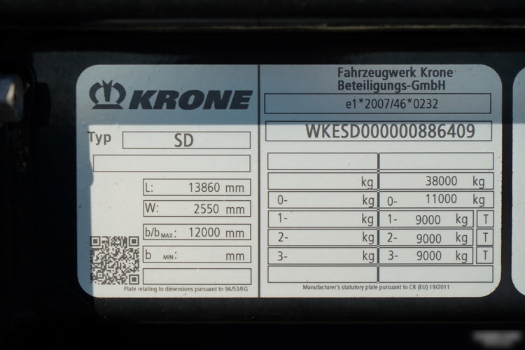 Krone / FIRANKA / STANDARD / 2x OŚ PODNOSZONA / PALECIARA / zdjęcie 29