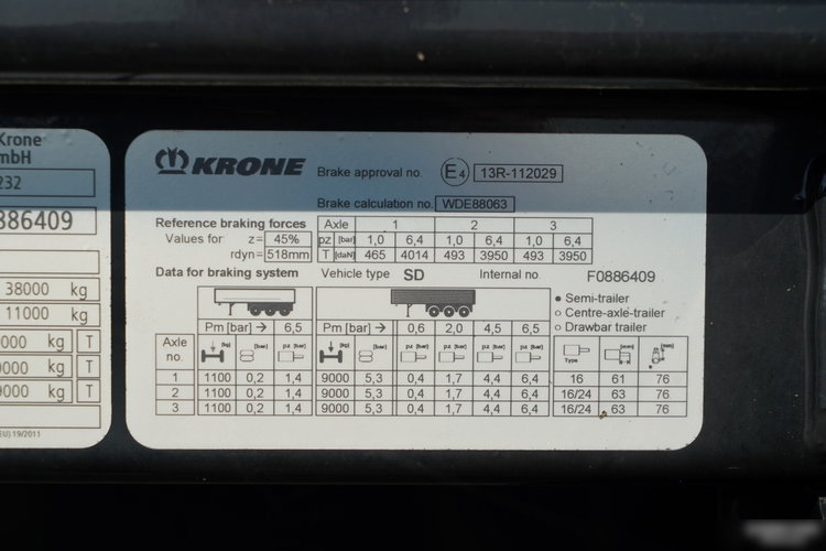 Krone / FIRANKA / STANDARD / 2x OŚ PODNOSZONA / PALECIARA / zdjęcie 30